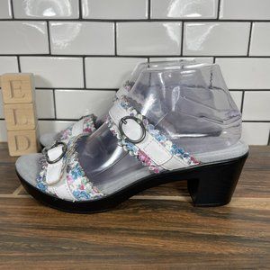 Alegria Bobbi Flounce Women's Size EU 38 Shoes White Leather Floral Slide Sandal